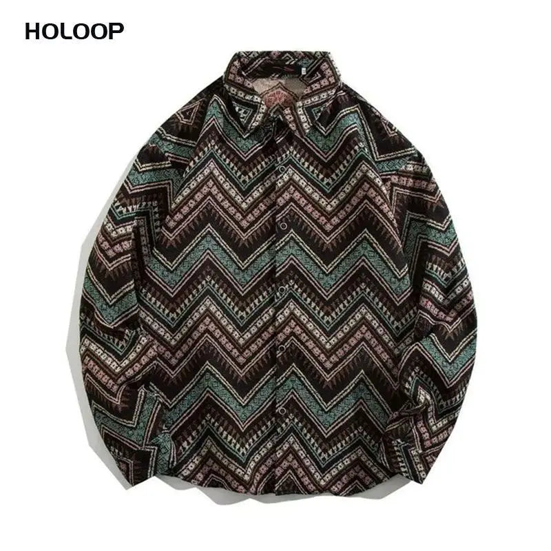 Threebooy Colored Numb Ethnic Style Shirt Men Weaving and Embroidered Spring and Autumn Retro Hong Kong Style Shirt Jacket