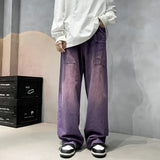 Threebooy Purple Wide Jeans for Men Ins Fashion Hip Hop Denim Trousers Vintage Casual Pants Streetwear Oversized Bottoms Male Y2K Clothes