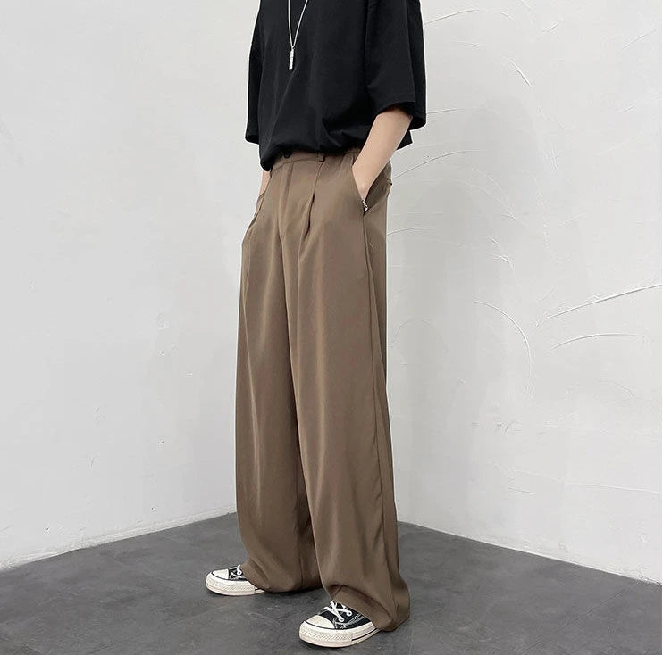 Threebooy Trousers For Men Brown Fluid Draped Baggy Stylish Tailoring Summer 2024 Man Suits Pants Clothing Premium Thin Casual Up