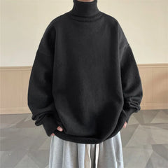 Threebooy Autumn Winter Turtleneck Sweater Men Solid Color Loose Knitted Sweater Thick Casual Knit Streetwear Fashion Turtleneck Pullovers