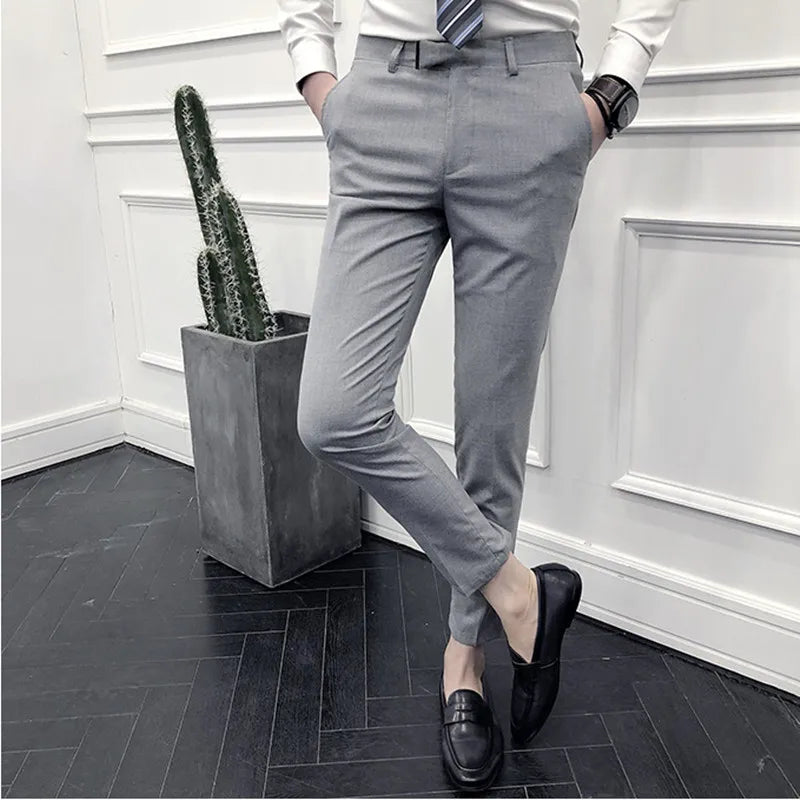 Threebooy New Style Men's Spring High Quality Cotton Business Suit Trousers/Male Slim Fit Pure Color Leisure Suit Pants 28-36