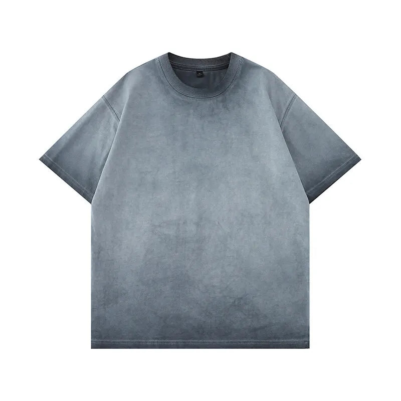Threebooy  Mens Gradient Washed Loose Crew Neck Tee Streetwear Vintage Distressed Oversized Tshirt man Casual Fashion Trendy Basic Top