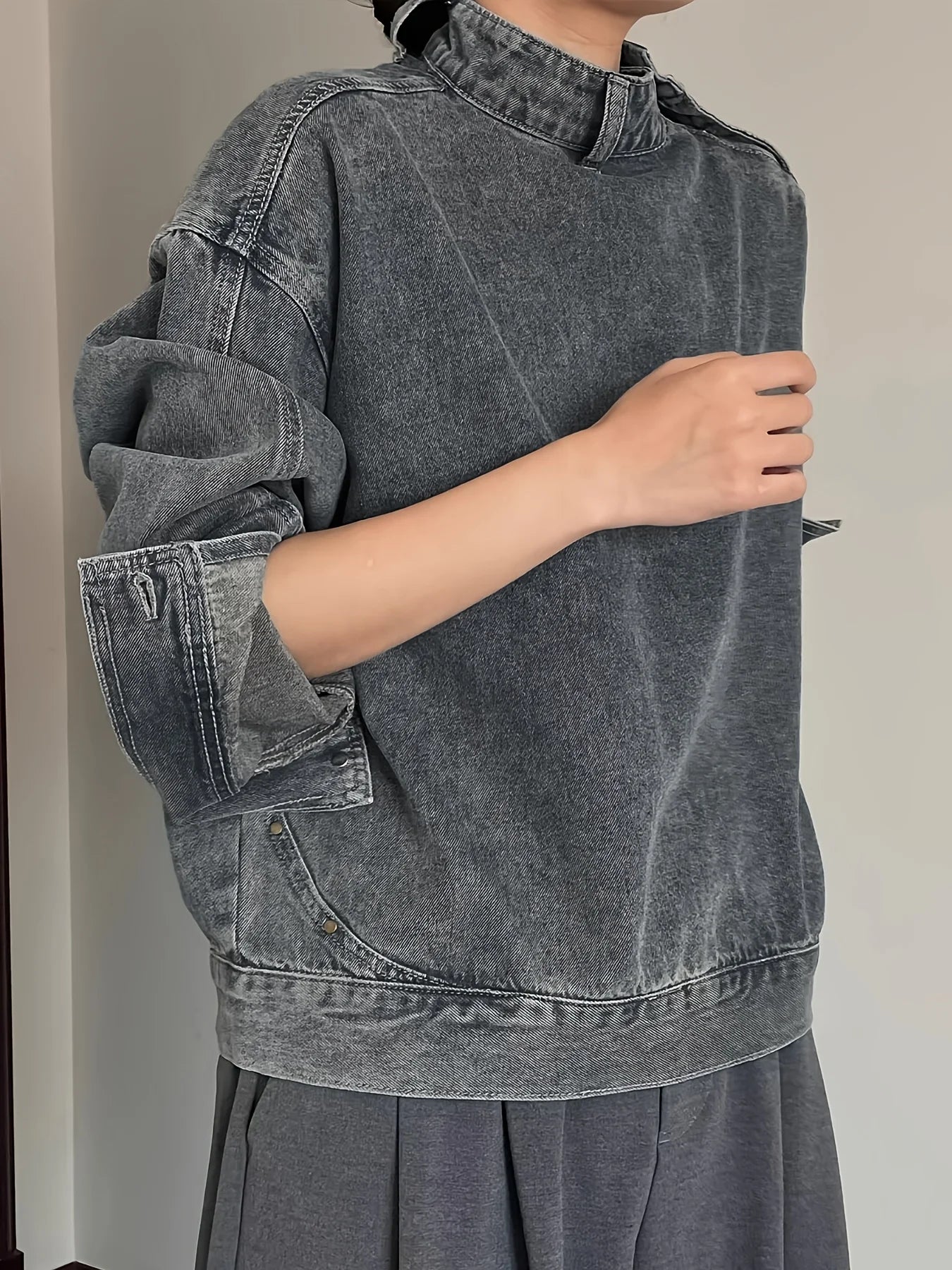 Threebooy Hong Kong style denim jacket men's fashion brand high street niche personality leisure collar pullover work jacket