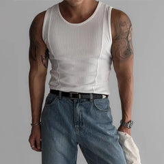 Threebooy Summer Men Striped Stretch Tight Sweatshirt Vest Running Cross Shaped T-shirt For Fitness Sleeveless Tank Top
