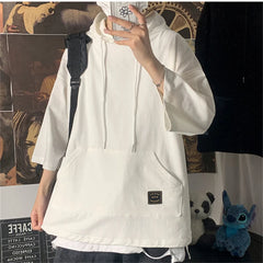 Threebooy Men Casual Hoodies Spring Summer Harajuku Korean Men's Loose Hooded Tops Large Size Three Quarter Sleeve Hooded Tops