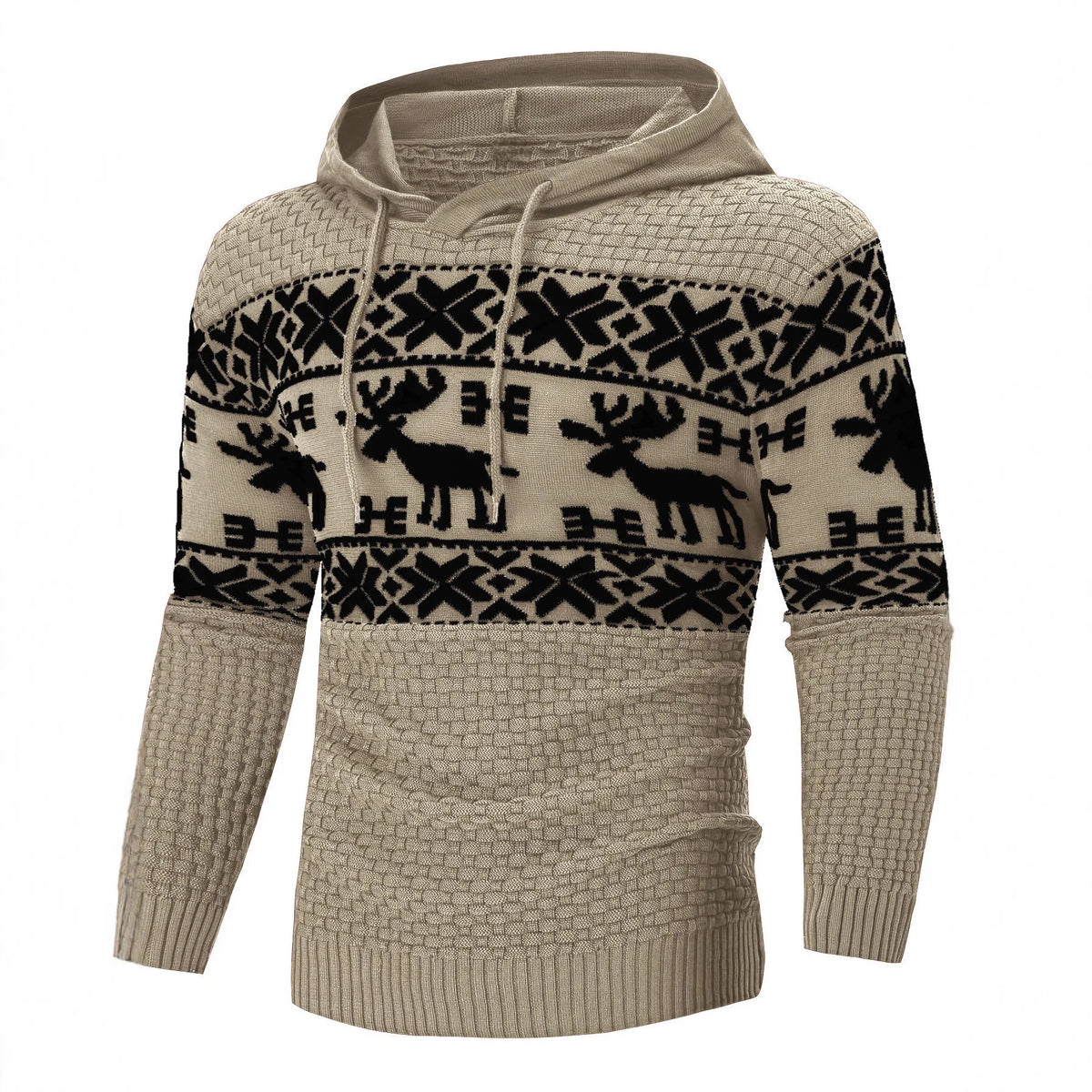 Threebooy  Christmas Elk Pattern Embroidery Men Winter Fall Hoodies Long Sleeve Y2K Warm Fashion Jacquard Hooded Sweatershirt for Me