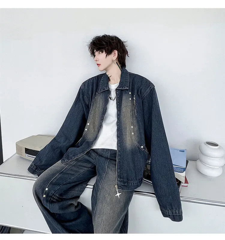 Threebooy Men's Vintage Washed Denim 2-Piece Set