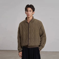 Threebooy Vintage Jacquarded Cardigan Coat Light Luxury Knitted Lapel Long Sleeve Men Sweater Jacket Autumn Leisure Premium Knitwear M-3XL