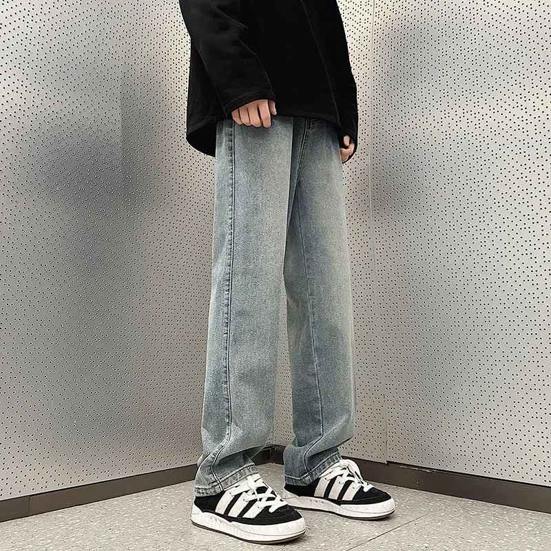 Threebooy  5 Colors Fashion Korean Baggy Pants Men Spring Autumn New Loose Straight Jeans Elastic Waist Wide Leg Casual Pants Men's Clothes