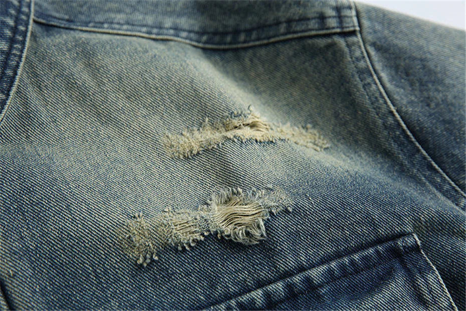 Vintage Ripped Hole Denim Jackets Mens Streetwear Punk Y2k Cargo Coats Harajuku Loose Casual Multiple Pockets Jeans Jackets Male