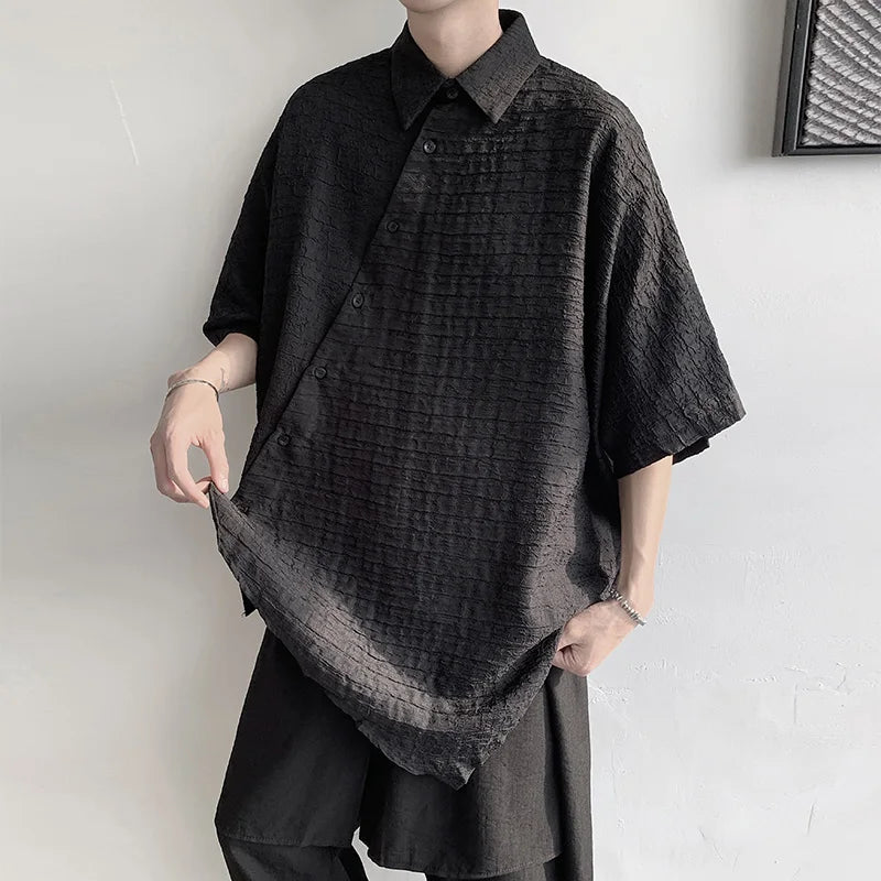 Threebooy Shirts Men Floral Japanese Style Fashion Loose  Pleated Vibe All-match High Street Youthful Cool Designed Vintage surplice