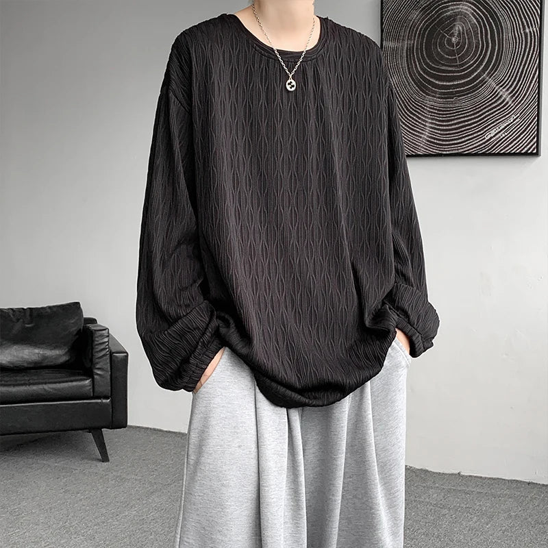 Threebooy  Autumn New High Quality T-shirt For Men Hip Hop Long Sleeve Fashion Luxury Tops Korean Casual Solid Color Male Loose Tees