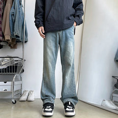 Threebooy  New Men's Patchwork Bootcut Jeans Elastic Waist Vintage Classic Blue Black Denim Trousers Fashion High Street Korean Male Pants