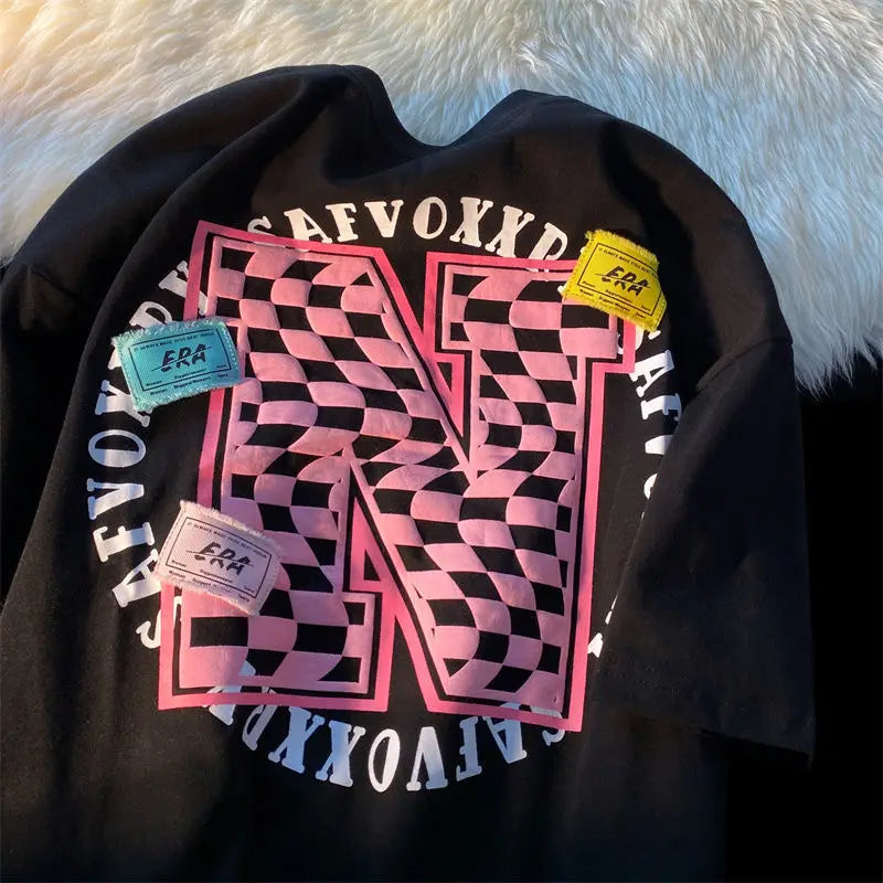 Threebooy American Trendy Sweet Cool Hot Girl Couple Outfits Loose Versatile Lazy Retro Cotton Short-sleeved T-shirt Men Women Aesthetic