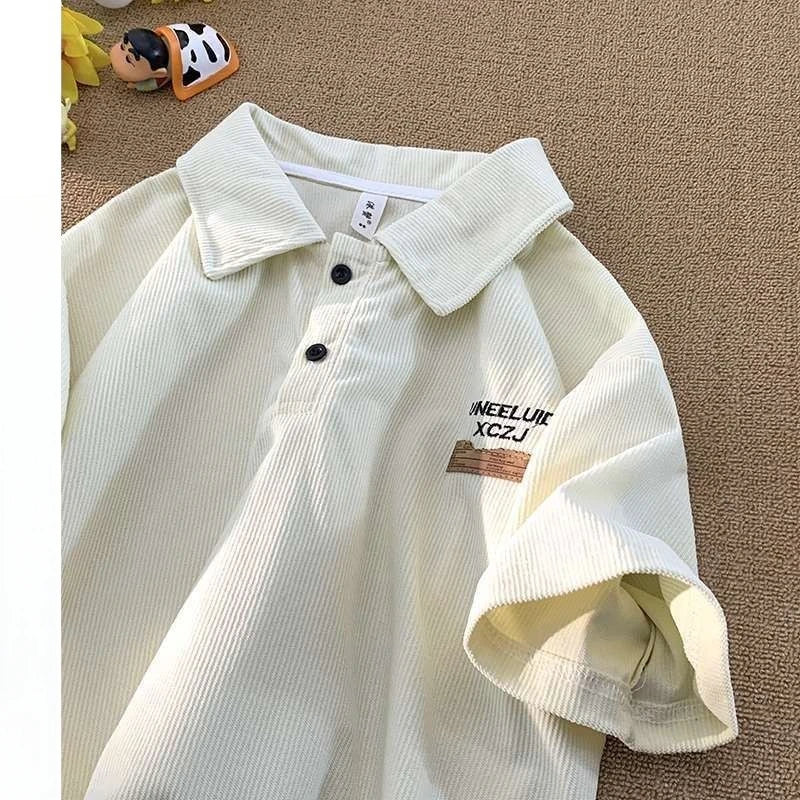 Threebooy American Fashion Retro Polo Shirt Men's Short-sleeved Korean Version 2025 New Summer High Street Trend Shirt Lapel T-shirt Chic