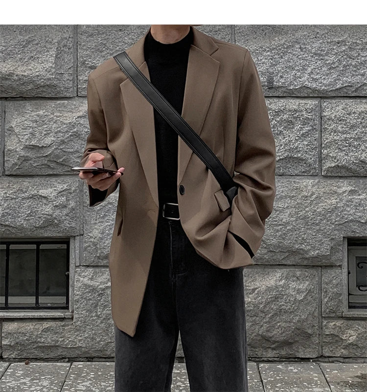 Threebooy Oversized Korean Style Men's Loose Casual Small Suit, Men's 2024 Autumn New Padded Shoulder Suit Jacket Unisex Top