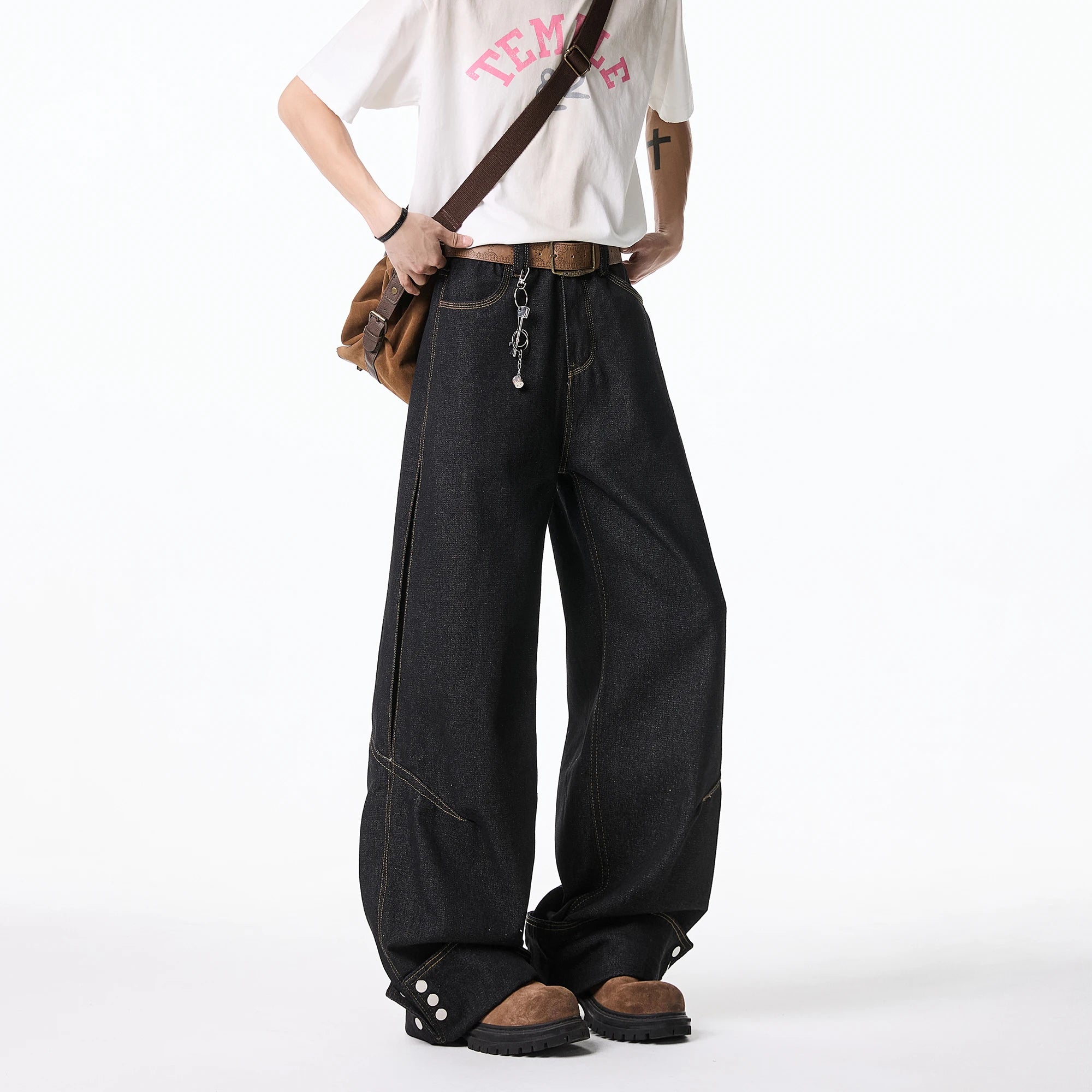 Threebooy  Floor jeans men Wide Leg Denim Pants Baggy Low Waist Boyfriend Jeans Personality design Loose Fit Jeans Cyber Grunge Streetwear