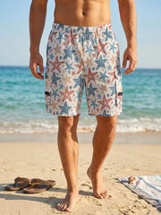 Threebooy  Mens All Over Print Beach Shorts with Multi Pockets Summer Quick Dry Board Shorts with Internal Drawstring Swim Trunks Swimwear