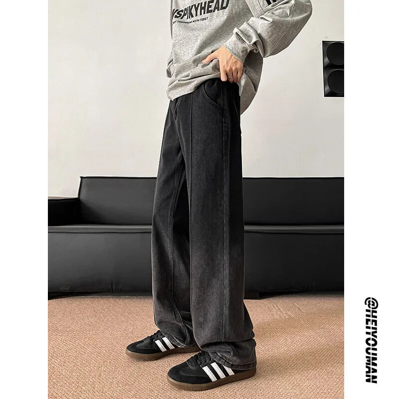 Threebooy Pink Baggy Jeans Men Fashion Retro Gradient Black Jeans Men Streetwear Hip-hop Loose Straight Jeans Mens Vintage Denim Trousers