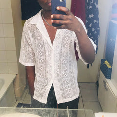 Threebooy Summer New Solid Color Shirt Fashionable Sexy Men's Mid-sleeved European and American Mesh Perspective Lace