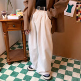 Threebooy Green Corduroy Pants Men Vintage Harajuku Japanese Retro Streetwear White Trousers Male Men's Casual Loose Fashion