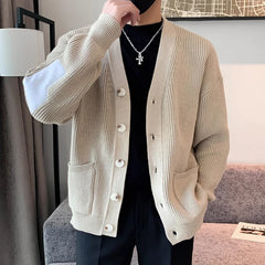Threebooy Men Cardigan Fashion Luxury Knitted Sweater Coats Trendy Japanese Retro V Neck Long Sleeve Jacket Casual Stylish Knitwear M-3XL