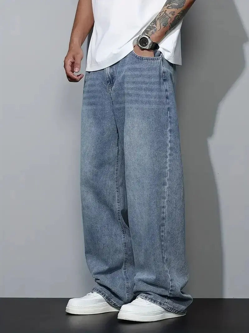 Threebooy  Men's Baggy Jeans Relaxed Fit Loose Straight Leg Trousers for Casual Streetwear Daily Oversized Denim Pants