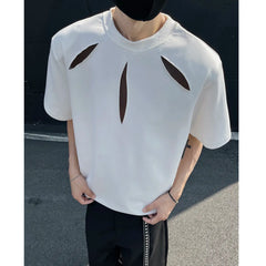Threebooy Summer Hollow Mesh T Shirt Men Short Sleeve Patchwork Casual Men Clothing Streetwear Fashion Camisetas Gray/Black/White
