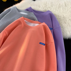 Threebooy Multi-Coloured Solid Colour Sweatshirt Unisex Style Couple Sweatshirt Fashion Casual Large Size Men's Pullover Korean Clothing