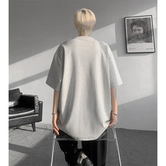 Threebooy  t shirt Men Loose Fit Crew Neck T-Shirt Solid Streetwear Urban Casual Patchwork Design Trendy Hip Hop Tee man 2024 Fashion