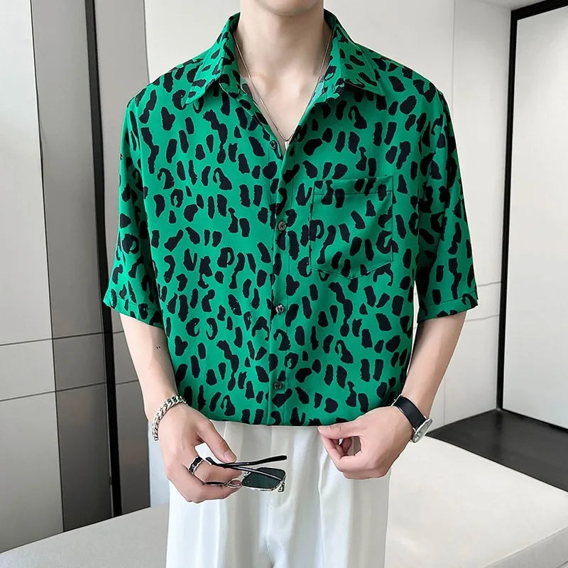 Threebooy New Men's Summer Cool Loose Short Sleeved Top Hawaiian Beach Vacation Leopard Print Flower Shirts For Men