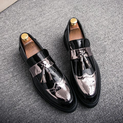 Threebooy  Luxury Shoes Men's Patent Leather Shoes High-end Gold Patch Work Men's Height Increasing Shoes Banquet Dress Loafers Size：37-45