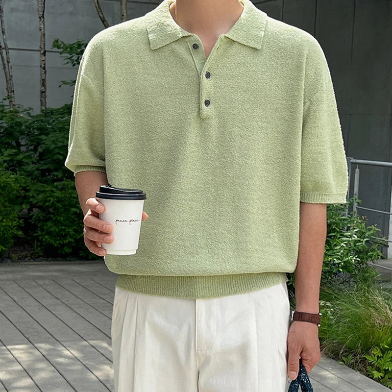 Threebooy  New Summer Simple Retro Men Polo Shirt Leisure Vintage High Quality Knit T-shirt Casual Korean Style Loose Breathable Tops M-2XL