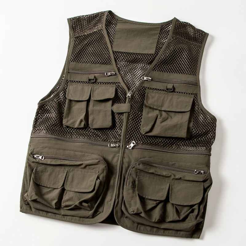 Threebooy Spring Summer Vest Thin Hollow Outdoor Leisure Multi-pocket Fishing Vest Photography Tooling Quick-drying Horse Clip Vest Jacket