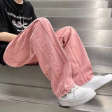 Threebooy Street Vibe Style Jeans Men's Loose Straight Pants Trendy Brand American Baggy Wide-leg Pants Pink Jeans Spring and Autumn