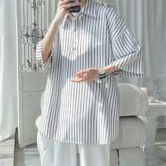 Threebooy Told Tale Male Simple Stripe Polo Shirt Men Clothing Loose Casual Men's Shirts Summer Male Short Sleeve Shirts Pullover