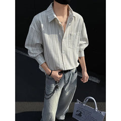 Threebooy spring New Long sleeved Shirt Men Fashion Social Mens Dress Shirt Korean Loose Casual Striped Shirts Mens Formal Shirt
