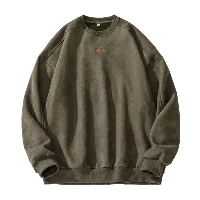 Threebooy  Retro Hip Hop Shirt Versatile Heavy Embroidered O-neck Sweatshirt Men's American Loose Couple Japan Style Pullover Top