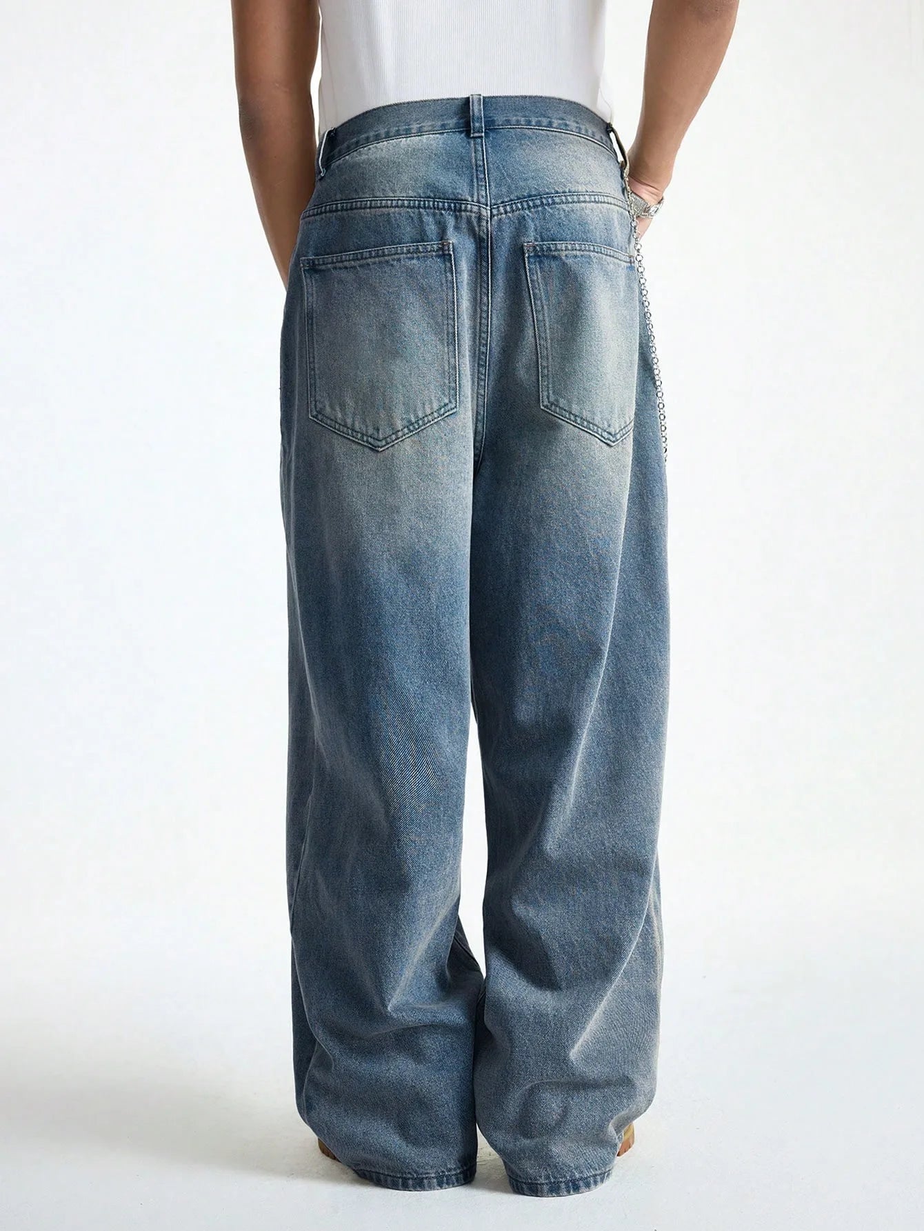 Threebooy  1Pc Men's Wide Pants Brushed Jeans Wide Jeans Y2K New Rocks Jeans Buggy Black Hip-Hop Pants