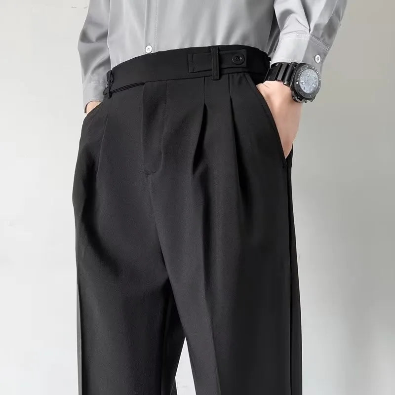 Threebooy  Men's Luxury Fitting Well Draped Baggy Suit Pants Casual Button Solid Color Straight Premium Dress Pants Urban Business Trousers