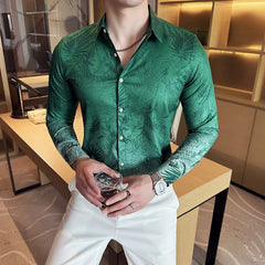 Threebooy  Spring Gradient Pleated Printed Shirt Fashion Casual No Ironing Shirt High Quality Business Social Shirts Streetwear M-4XL