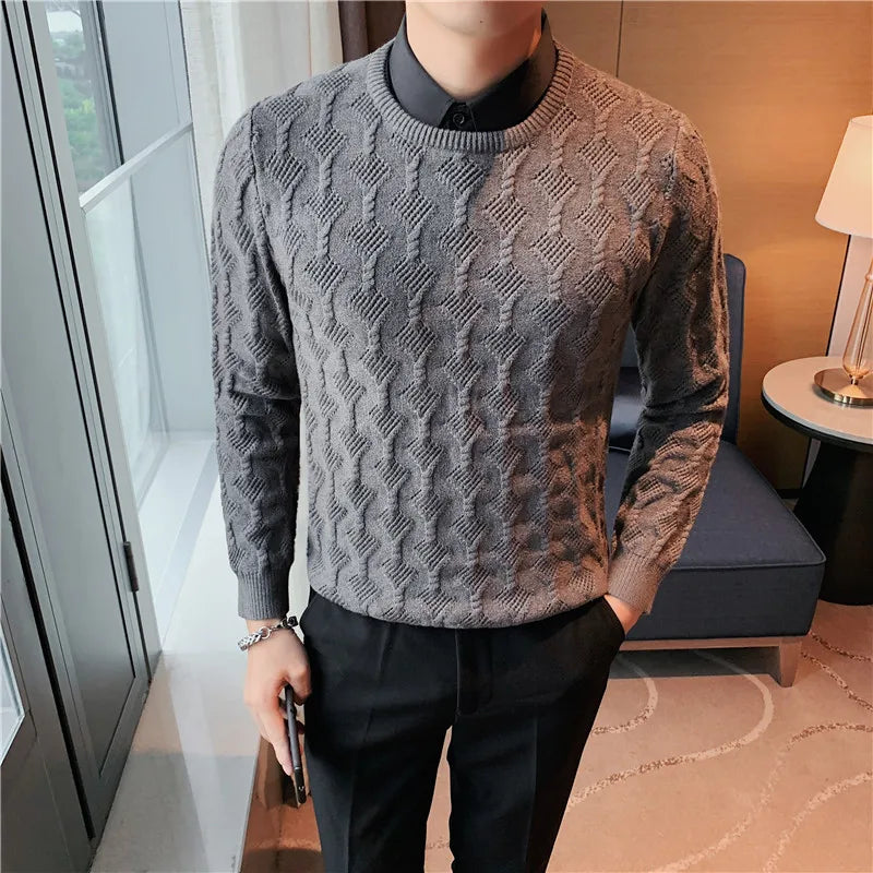 Threebooy  Autumn Men Sweater Japanese Harajuku Vintage Pullovers Fashion Couple Knitted Sweaters Male High Grade Knitted Shirt S-3XL