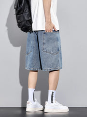 Threebooy  Men's Summer Denim Cargo Shorts Big Size 8XL 7XL 6XL Elastic Waist Straight Baggy Jeans Shorts