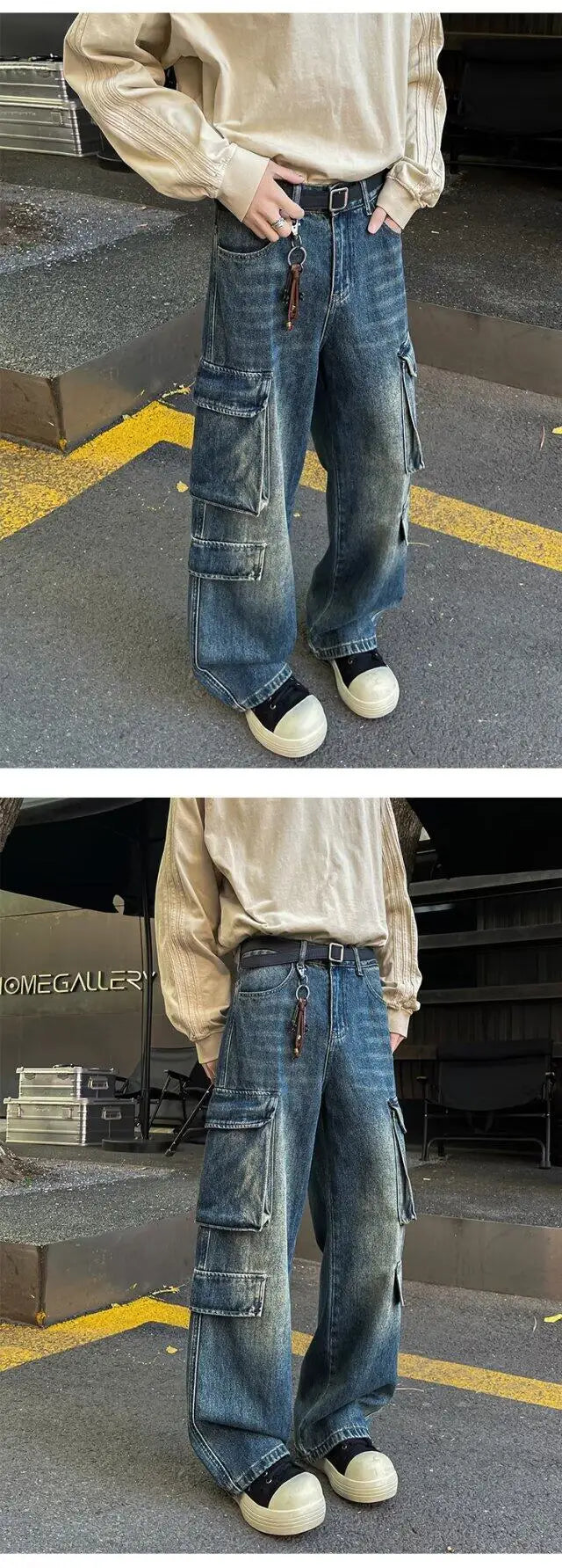 Threebooy Cargo jeans men New High Street Gothic Punk Dark Trousers  Harajuku Retro Baggy Jeans Men Street Fashion Straight Leg Pants