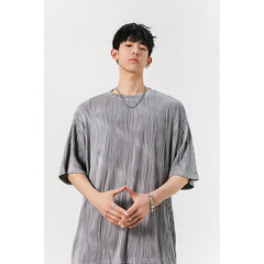Threebooy Round Neck Ice Silk Pleated T-Shirt Men's Quick Drying Breathable Casual T Shirt Leisure Sport T-shirt Men Plus Size 8XL-M