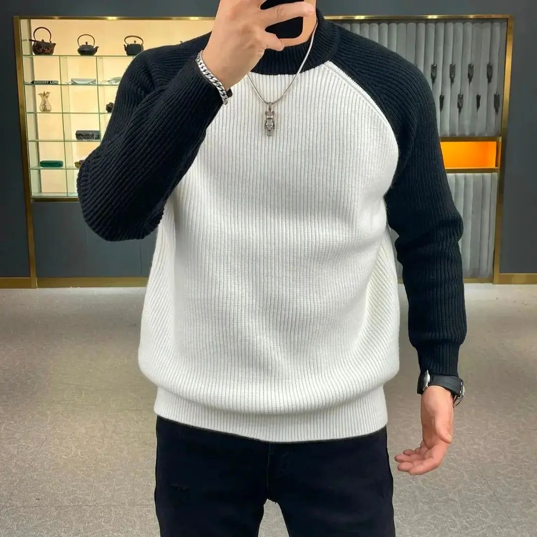 Threebooy American Heavyweight Raglan Winter Contrasting Color Splicing Bottoming Shirt Long-sleeved Loose Round Neck Sweatshirt Sweater