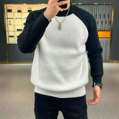 Threebooy American Heavyweight Raglan Winter Contrasting Color Splicing Bottoming Shirt Long-sleeved Loose Round Neck Sweatshirt Sweater