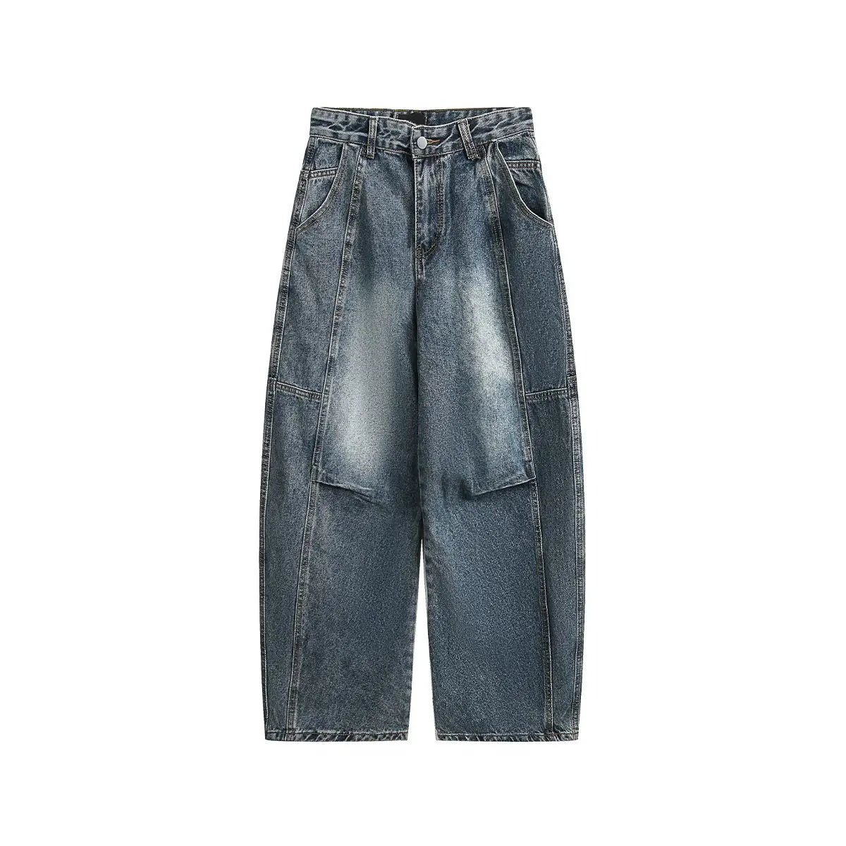 Threebooy Hip hop personality trend men and women straight leg washed jeans American couple loose retro curved knife casual pants y2k