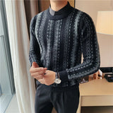 Threebooy Fake 2 Pieces Shirt Collar Sweaters/Male Slim Fit High Quality Plaid Pullover/Man Warm and Tight Casual Sweater Sizing Up S-3XL
