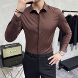 Threebooy High Quality Solid Dress Shirt Men Simple Long Sleeve Slim Fit Business Shirts Homme Social Casual Shirt Plus Size 4XL-M